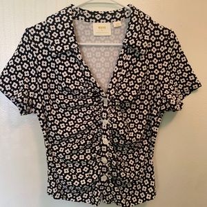 Maeve by Anthropologie black & white floral cotton button down shirt Sz large